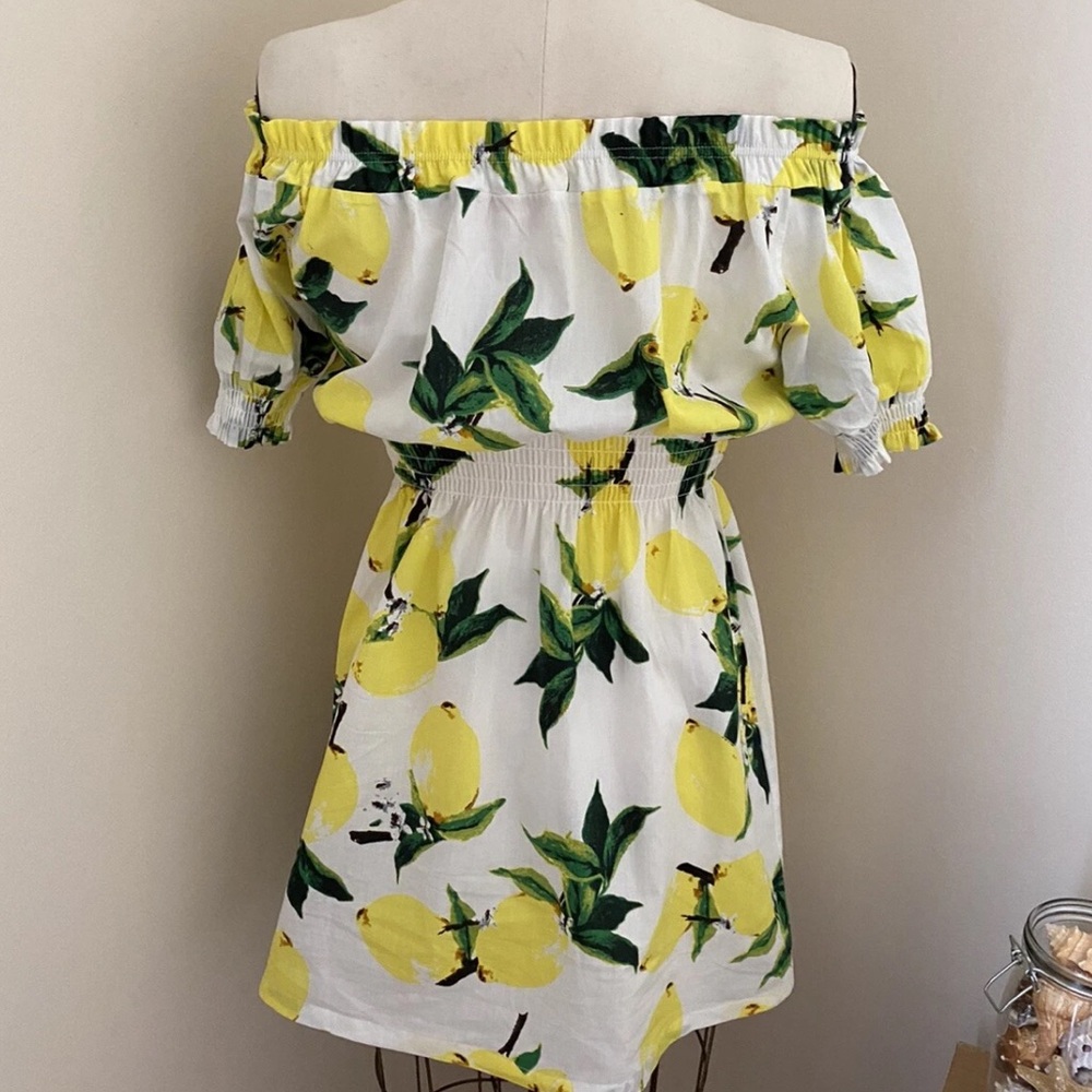 Amorini Off The Shoulder Mini Lemon Positano Amalfi Style Dress size: S - Picture 3 of 5